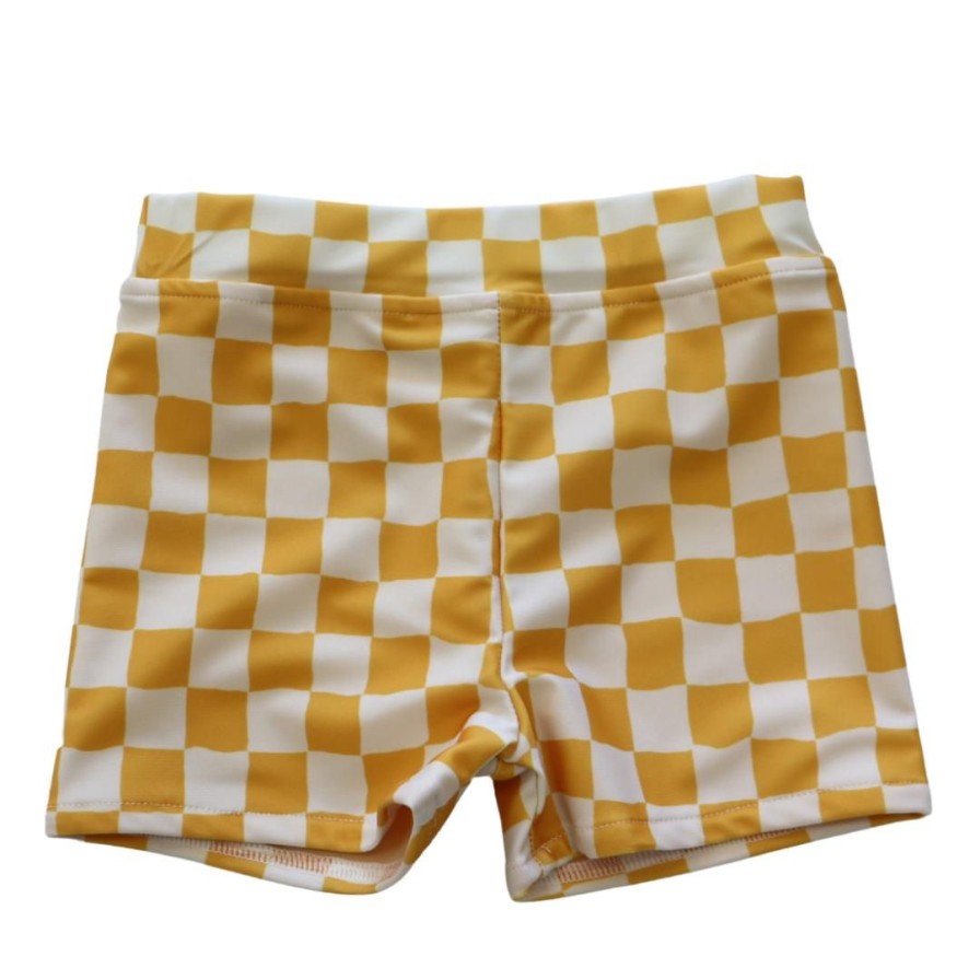 Kids Farewell Frances | Kids Yellow Check Swim Trunks