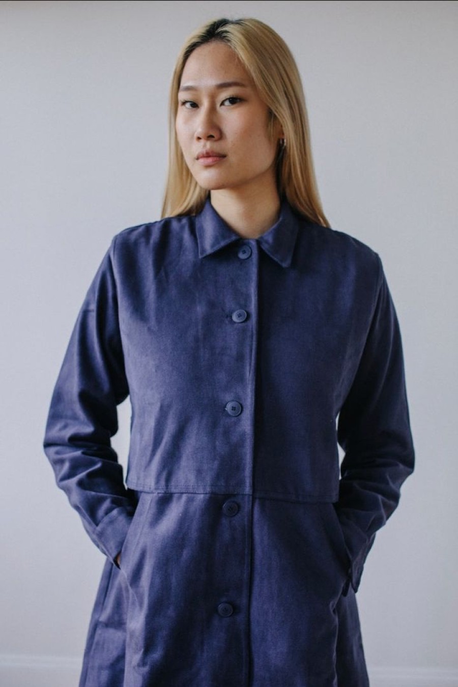 Women Farewell Frances | Maude Twill Trench Coat With Antique Coverlet Patch Navy Sz Xs S M L